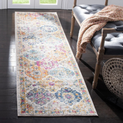 Boho Distressed Chic 2x6 Runner Rug Monaco Floral Trellis Vintage Cream Hall Way