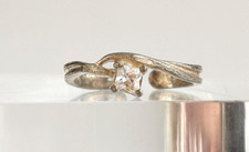 Cubic Zirconia Solitaire Open Shank 925 Sterling Silver Vintage Ring - sz 3.25