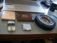 2 CIGARETTE CASES SEIBERLING TIRES ASH TRAY SCRIPTO LIGHTER PILL BOX? AS IS USED