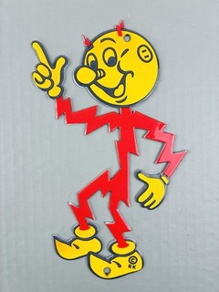 INSEGNA BENZINA PORCELLANA VINTAGE REDDY KILOWAT LOUISVILLE ELECTRIC SERVICE MAN