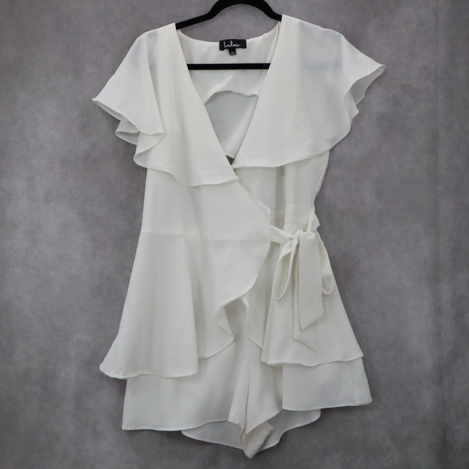 Lulus White Ruffle Wrap Romper Flutter Sleeve Tie… - image 2