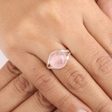 Natural Rose Quartz Gemstone 925 Sterling Silver Jewelry Handmade Dainty Ring