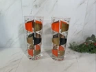 2 Vintage MCM/Retro Atomic Highball Glasses~Orange Gold Black ~Anchor Hocking