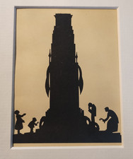 The Cenotaph London Print Antique Miniature Silhouette UK Print in Mount c1925