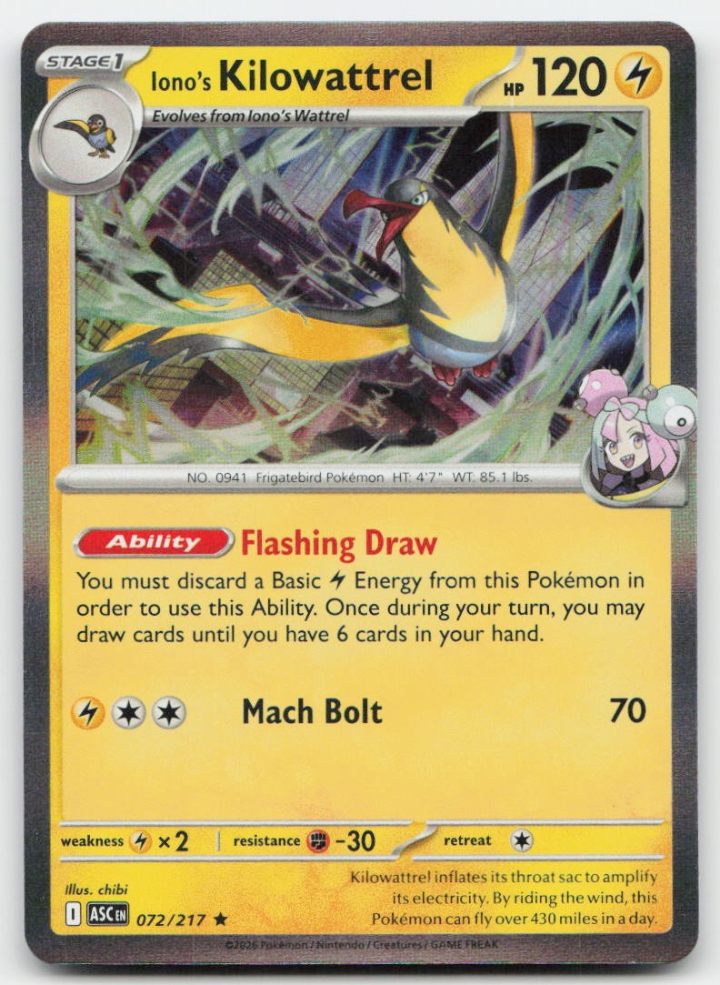 Iono's Kilowattrel #72/217 (Holo) (NM) ME: Ascended Heroes ASC Pokemon