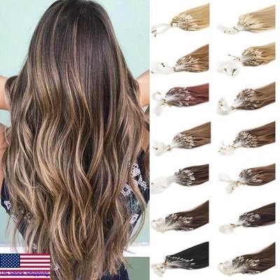 Loop Micro Ring Human Hair Extensions Micro Beads Link Balayage Blonde Silicone