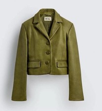 Zara Cropped Fit 100 Leather Blazer Harry Lambert Disney Green Size XS 5479/960