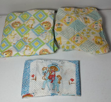 3 Vintage Crib Sheets Animals Unisex No Stains Yellow Blue Green Cotton
