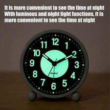 Battery Alarm Clock Silent Bedside Non~Ticking Glow-in-the-Dark Bedroom Clock