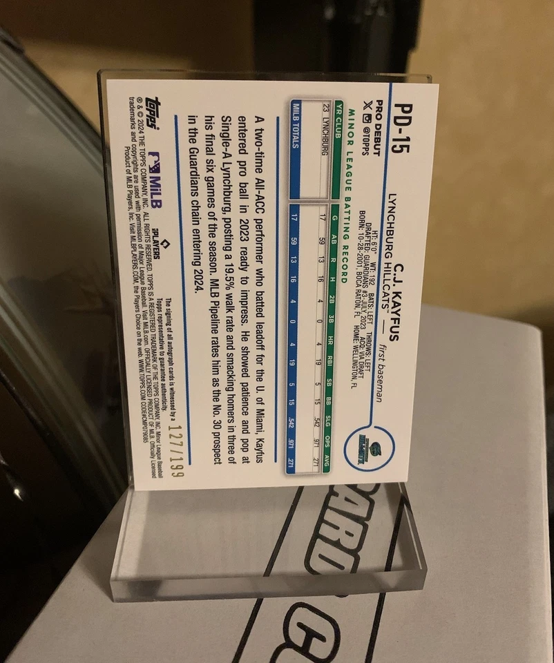 C.J. Kayfus 2024 Topps Pro Debut Sparkle Foil Auto /199 - Image 2 of 2