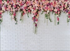 White Brick Flower Background Pink Rose Wedding Garden Party Backdrop 8x6 FT