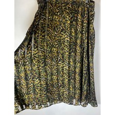 Vintage 90s Animal Print Midi Skirt Small Sheer Rayon Gold Lurex Safari
