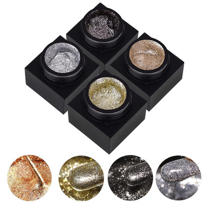 Silver Metal Glitter Gel Nail Polish 4 Colors Painted Metal Platinum Drawing Gel
