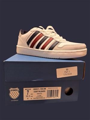 K-Swiss Court Palisades Men s Low Top Lace-Up Sneakers White/Navy/Cordovan