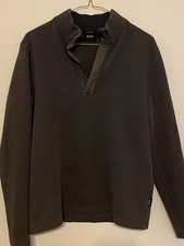 Men's BOSS Hugo Boss Brown/Tan Regular Fit 1/4 Zip Pullover Sweater Size Medium