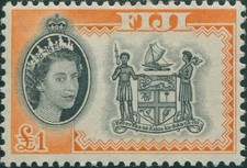 Fiji 1959 SG310 1 black and orange Arms QEII MLH