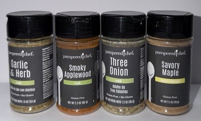 Pampered Chef Seasoning Set 4x Maple Applewood Three Onion Garlic & Herb New