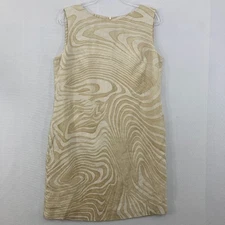 Vintage Laurel by Escada size EU 42 Cream Tan Abstract 100% Linen Sheath Dress