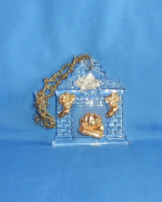 Gorham Lead Crystal Fireplace w Gold Stockings Christmas Ornament Germany