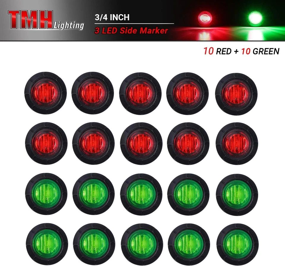 TMH (Pack of 20 3/4 Inch Round Green & Red LED (10 PCS) + - Image 2 of 4