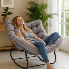 Garden Rocking Chair –Rattan Wicker Egg Chair with  Cushioned Seat,Metal Frame