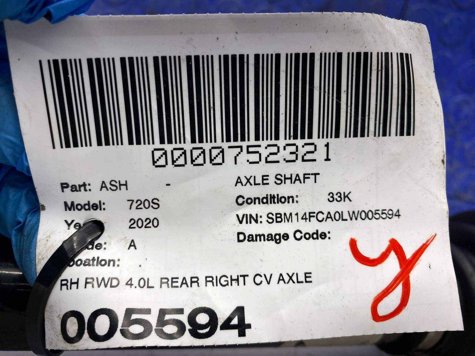 2018-2023 MCLAREN 720S OEM RWD 4.0L REAR RIGHT CV AXLE SHAFT 11G0296CP