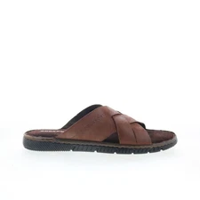 Rockport Jaya Mens Brown Wide Leather Slip On Slides Sandals Shoes