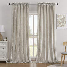 Smiletime Ivory White Crushed Velvet Curtains 52X108Inch Rod Pocket Luxurious