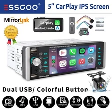5.1" Single DIN Car Stereo Radio Carplay Bluetooth IPS Touch Screen AUX USB +Cam