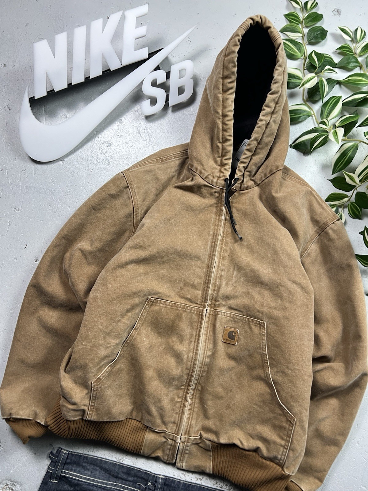 carhartt active jacket beige fullzip embroidered workwear - L image 3