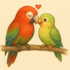 Digital Parrot Couple Art Print, Cute Love Birds Illustration, Instant Download