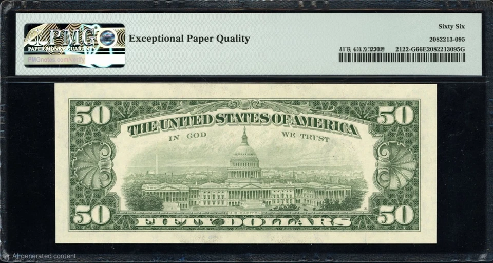 Fr. 2122-G (GB Block) 1985 $50 Chicago Note PMG Gem Uncirculated 66 EPQ - Image 2 of 2