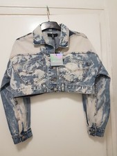 Missguided Acid Wash Cropped Denim Jacket Uk Size 8,brand New With Tags Never