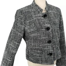 Ann Taylor Loft CroppedButton Down 8 Long Sleeve Black White Tweed Blazer Jacket