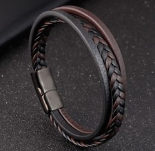 Men / Women Mixed Brown Braided Genuine Leather Bracelet Wristband Bangle 7-9"
