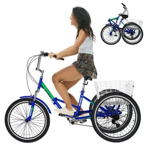 MOONCOOL 20''/24''/26"Adult Folding Tricycle 7 Speed Trike Foldable W/Basket