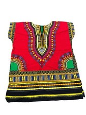 African Dashiki Shirt Size 0 Women Girls Red Ethnic Totem Print Top RaanPahMuang