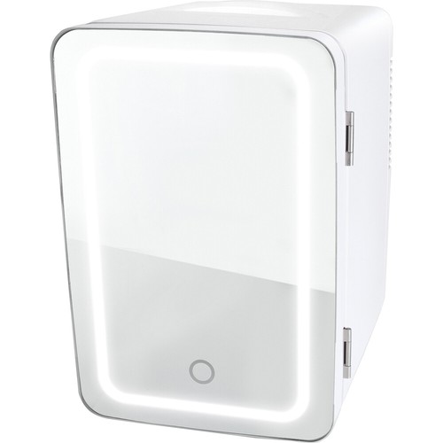 Kell Personal Chiller LED Lighted Mini Fridge with Mirror Door, White