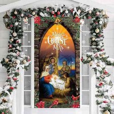 Christmas Decoration Outdoor Christmas Religious Door Cover Holy Nativity Front