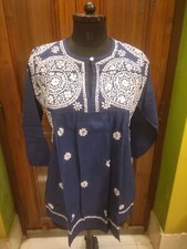 BLOUSE M XL HANDMADE CHIKAN EMBROIDERY ETHNIC 100 COTTON TOP KURTA KURTI TUNIC