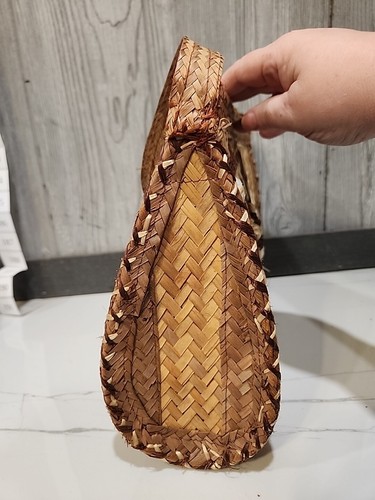 Vintage Retro Straw And Raffia Purse Neutral Browns Clean Very Pretty - Picture 2 of 6