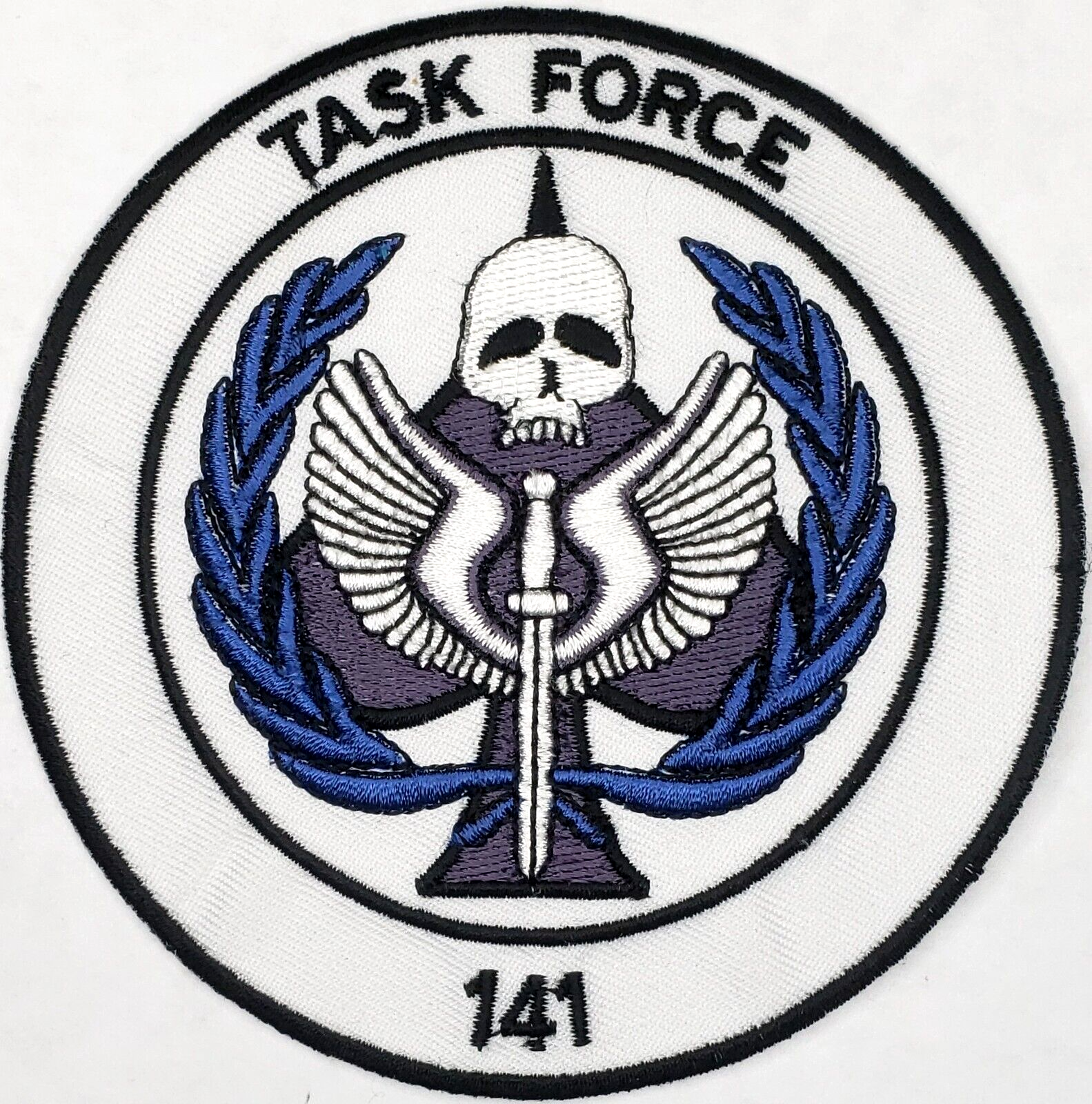 Call Of Duty Task Force 141 White  Black Circle Iron On Embroidered Patch