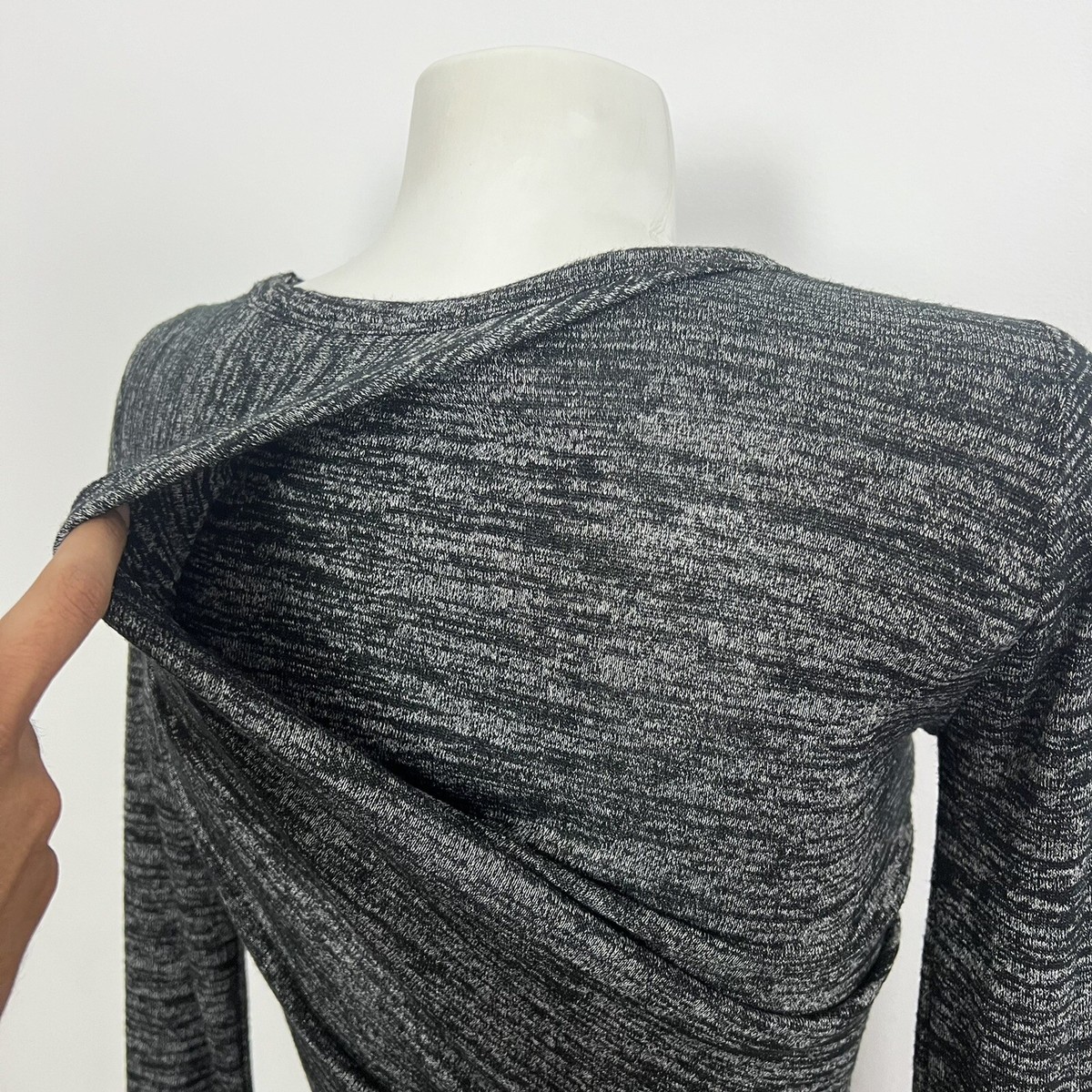トップス T by ALEXANDER WANG Heather Gray Knit T By Alexander Wang XS Heather Black Gray Knit Asymmetric