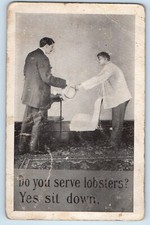 1922 Man At The Restaurant Do You Serve Lobster Ithaca New York NY Postcard 1922 Man At The Restaurant Do You Serve Lobster Ithaca New York NY Postcard