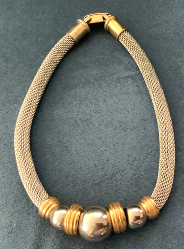 Unsigned Stainless Steel 3 Solid Roundd Beaded Ne… - image 1