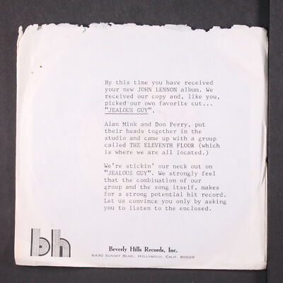 ELEVENTH FLOOR: jealous guy / b side blues BEVERLY HILLS 7'' Single 45 RPM