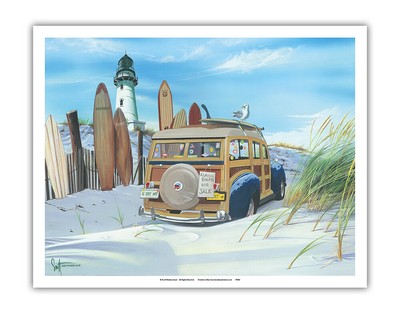 G'Day Mate - Retro Woodie on Beach - Original Color Painting Scott Westmoreland