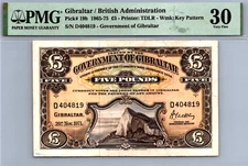 Gibraltar 5 Pounds 1965 - 1975 PMG 30 VERY FINE Pick # 19b