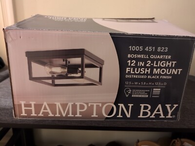 Hampton Bay Boswell Quarter 12-1/2in 2-Light Black Industrial Cage Flush Mount