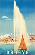Geneva Switzerland 1935 Geneve Vintage Poster Print Travel Sailing Lake Tourism